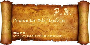 Prohaska Mátyás névjegykártya